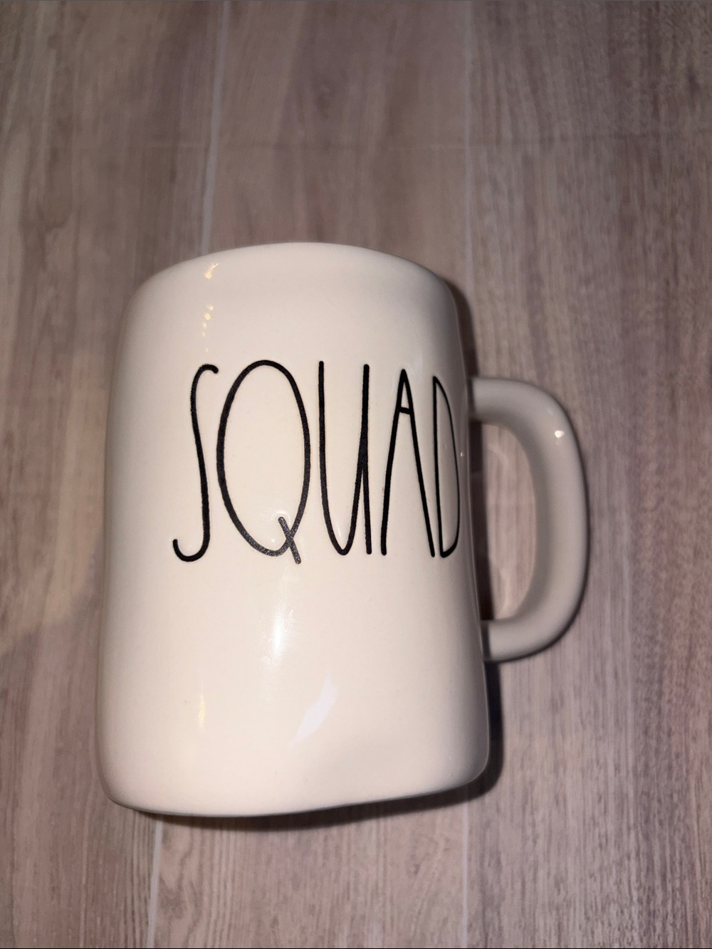 Rae Dunn White Mug with Black SQUAD Lettering - Tall Ceramic Coffee Cup